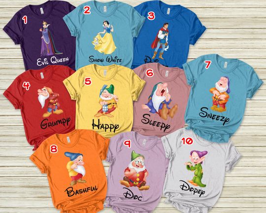 7 Dwarf Inspired Shirts & Snow White Prince, Cosplay Costume Seven Dwarf 7 Dwarfs, Matching Family Shirt, Cruise, Group Halloween