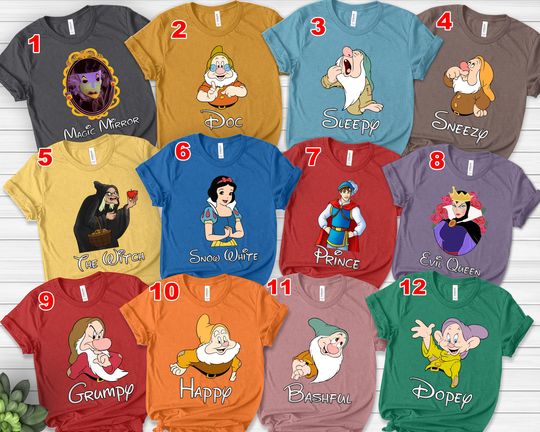 Seven Dwarfs Shirts, Disney Family Shirt, 7 Dwarfs Shirt, Disney Group Shirts, Snow White, Grumpy, Doc, Dopey, Happy, Sleepy, Sneezy Shirt