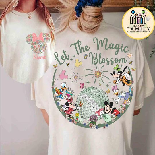 Personalized Mickey and Friends Figment Epcot Flower and Garden Festival 2025 shirt, Disney Floral shirt, Let The Magic Blossom, Epcot Trip