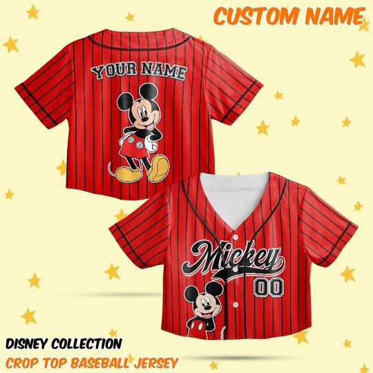Discover Personalize Disney Mickey Mouse Women Crop Jersey, Disneyland Croptop Jersey, Baseball Team, Mickey Mouse Birthday, Gift for Disney Fans