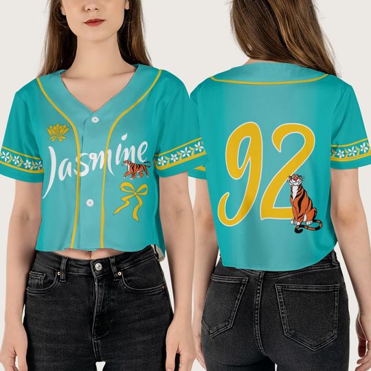 Jasmine Princess And Raja Crop Top Baseball Jersey, Coquette Bow Disney The Aladdin Cropped Shirt, Gifts For Girls Women Baseball Fans