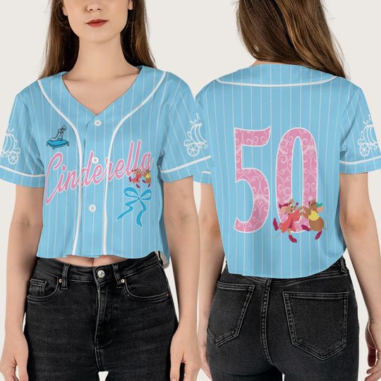Disney Cinde Gus Jaq Mouse Crop Top Baseball Jersey, Princess Coquette Bow Matching Cropped Shirt, Gifts For Girls Women  Baseball Fans