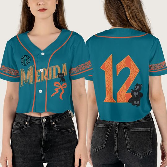 Merida Princess And Bear Crop Top Baseball Jersey, Disney Retro Brave Coquette Bow Cropped Shirt, Gifts For Girls Woman Baseball Fans