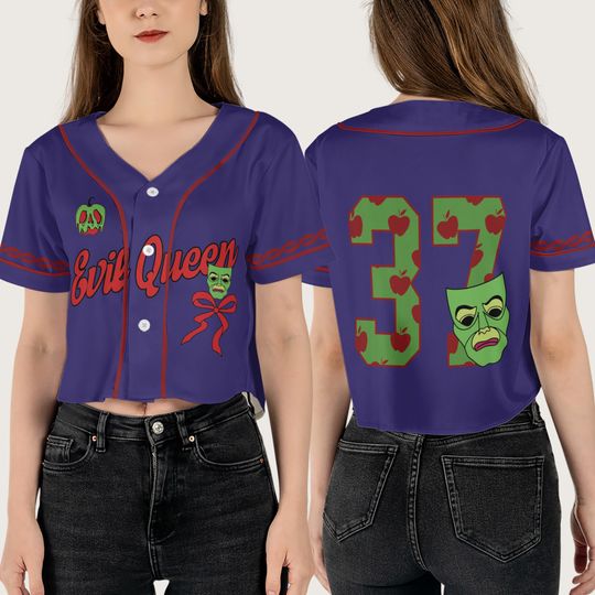 Villains Evil Queen Crop Top Baseball Jersey, Disney Snow White And The Seven Dwarfs Coquette Bow Cropped Shirt, Gift For Girls Baseball Fan