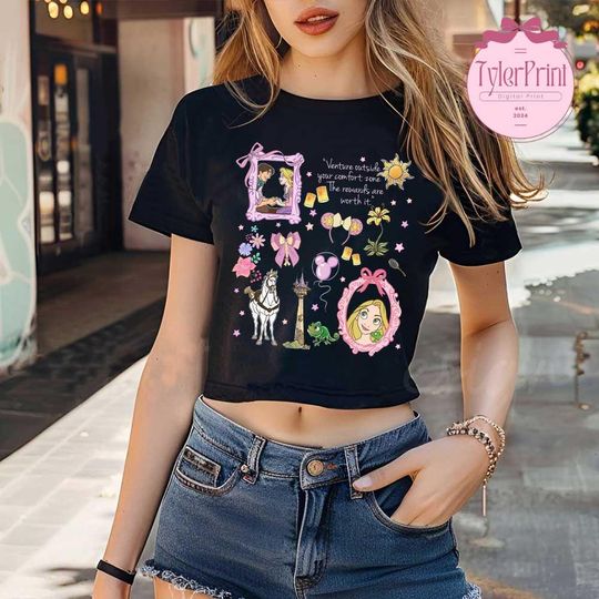 Disney Tangled Princess Rapunzel Baby Tee Crop Top, Lost Princess Lantern Co Rapunzel Flynn Rider Disney Girls Trip Shirt, Girly aesthetic
