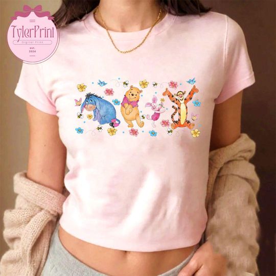 Winnie The Pooh Baby Tee Crop Top, Pooh Floral Shirt, Pooh And Friends, Piglet Tigger Eeyore Shirt, Pooh Spring Day Shirt, Disney Girls Trip