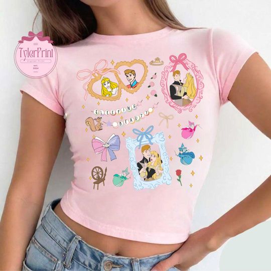 Coquette Bow Disney Princess Shirt, Aurora Baby Tee Crop Top, Disney Bracelets, Princess Locket Baby Tee, Sleeping Beauty Shirt, Girls Trip