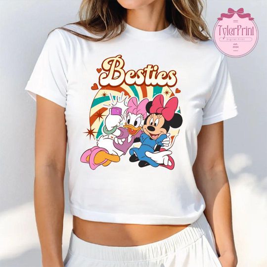 Retro Minnie And Daisy Disney Besties Baby Tee Crop Top, Disney Girls Trip Shirt, Disney Best Friends Cropped Tee, Girls Just Wanna Have Fun