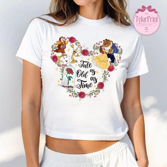 Floral Beauty and the Beast Disney Princess Belle Baby Tee, Tale As Old As Time Disney Girl Trip Shirt, WDW Disneyland Princess Tee