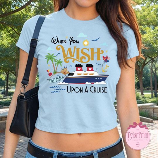 When you Wish upon a cruise Baby Tee, Disney Cruise Line Girls Trip Shirt, Disney Wish girly aesthetic Shirt, Gift For Her