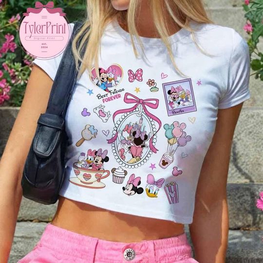 Coquette Bows Minnie and Daisy Baby Tee, Disney With My Bestie, Disney Girls Trip shirt, WDW Disneyland Magic Kingdom Girly Tees