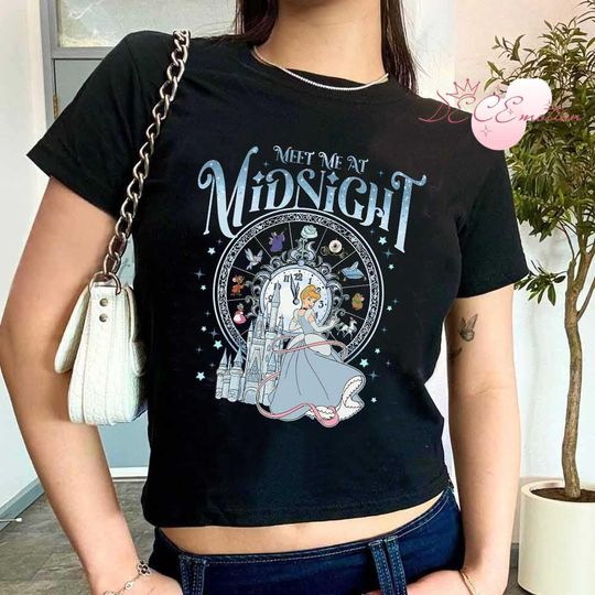 Disney Princess Cinde Baby Tee, Meet Me at Midnight Cinde Birthday Girl, Disney Girl Trip Shirt, Girly Aesthetic Trip Tee