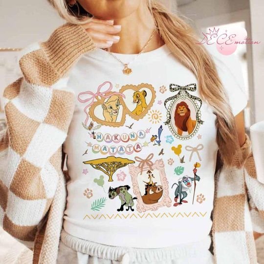 Coquette Bows Hakuna Matata Disney The Lion King Baby Tee, Simba Timon Pumbaa Mufasa Disney Girl Trip Shirt, Girly Aesthetic Trip