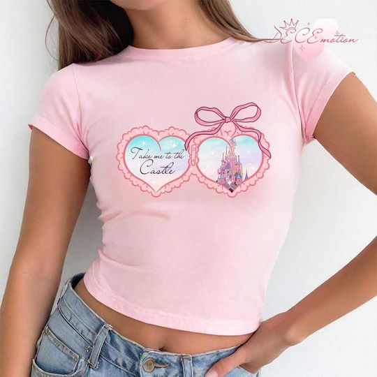 Coquette Bow Locket Disney Castle Baby Tee, Magic Kingdom Disney Birthday Girl Tee, Disney Girl Trip Shirt, Girly Aesthetic Trip