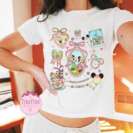 Coquette bows Mickey and Friends Disney Easter Baby Tee, Girly Easter Eggs Bunny shirt, Easter Disney Girls Trip Tee, Women Easter