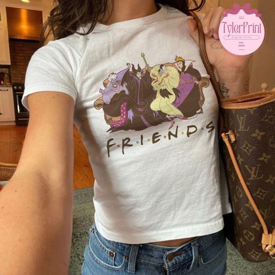 Disney Villain Baby Tee, Female Villains Evil Queen Maleficent Cruella Disney Girl Trip Shirt, Evil Friends Birthday Girl Croptop