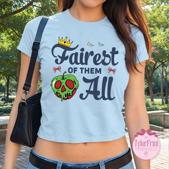 Snow White Fairest of Them All Baby Tee, Coquette bow Snow White WDW Disneyland Girls Trip Shirt, girly aesthetic T-Shirt