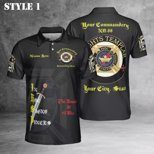 Customize Name Masonic Knights Templar Commander 3D Polo