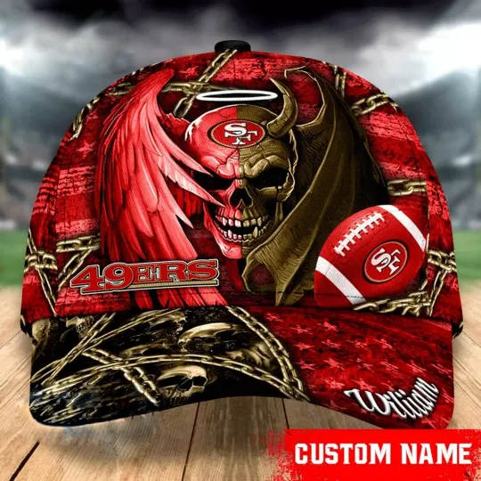 Personalized San Francisco 49ers football Skull and Angel Classic Cap. Gift For Fans