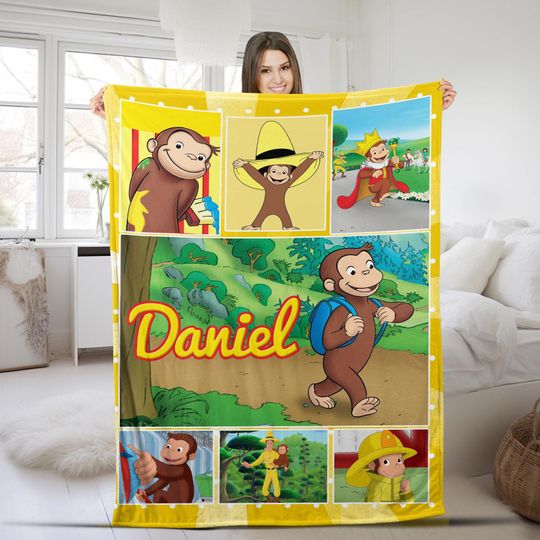 Personalized Curious George Blanket Curious George Fleece | Curious George Birthday Gifts | Curious George Throw Blanket Couch Sofa