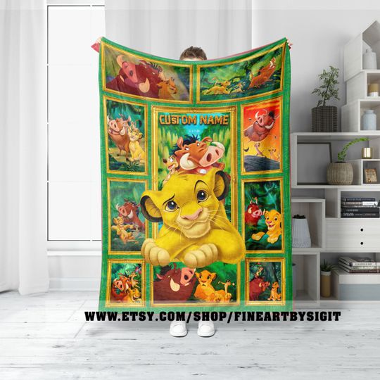 Personalized Name The Lion King Blanket, Pumbaa Timon Simba Blanket,The Lion King Movie Characters Blanket