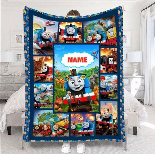 Kids Personalized Thomas the Train Blanket, Custom Name Blanket, Thomas & Friends Birthday Blanket