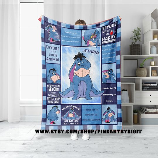 Personalized Winnie The Pooh Eeyore Blanket, Cute Eeyore Blanket, Winnie The Pooh Eeyore Birthday Theme Party, Disney Eeyore Christmas Gifts