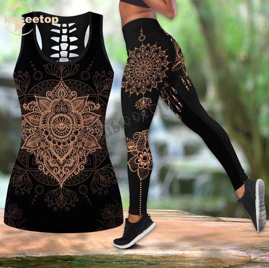 Henna Garden Hollow Tank Top Legging Set | Yoga Set | Women's Day gift