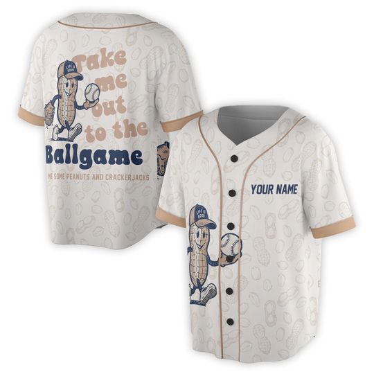 Custom Name Take Me Out To The Ballgame Buy Peanuts Baseball Jersey S-5XL