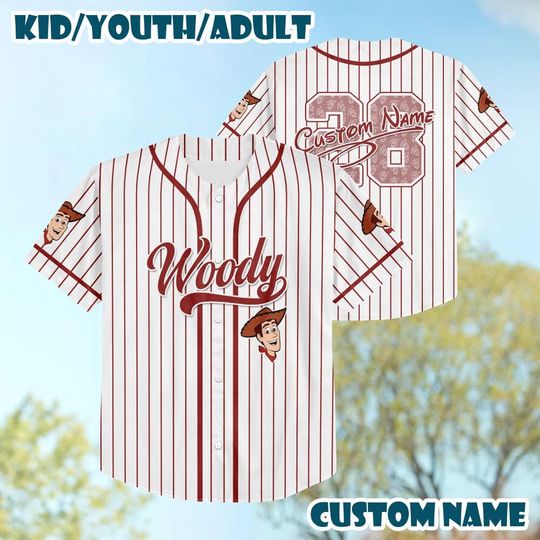 Personalized Toy Story Woody Baseball Jersey, Custom Adult Youth Toddler Jersey, Funny Toy Story Jersey, Toy Story Birthday Gift