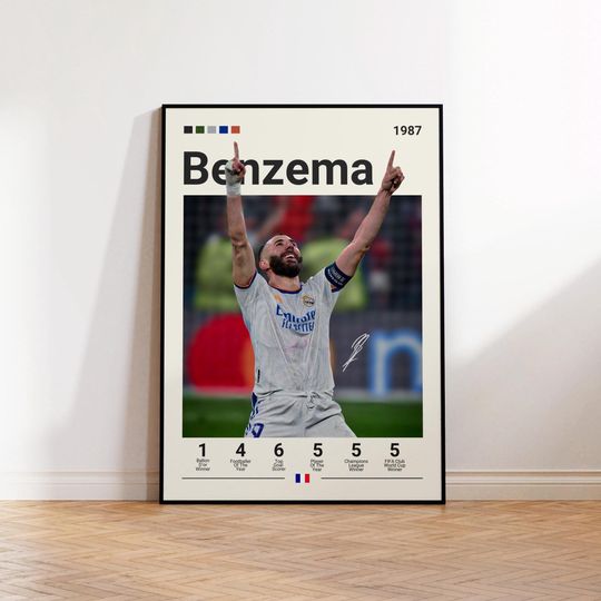 Karim Benzema Poster, Real Madrid Print, Benzema Fan Gift, Soccer Gifts, Football Player Poster, Soccer Wall Art, Sports Bedroom Print