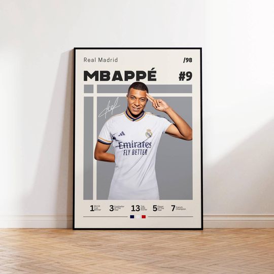Kylian Mbappe Poster, Real Madrid Print, Mbappe Fan Gift, Soccer Gifts, Football Player Poster, Soccer Wall Art, Sports Bedroom Print