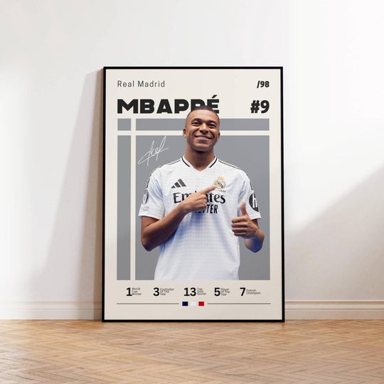 Kylian Mbappe Poster, Real Madrid Print, Mbappe Fan Gift, Soccer Gifts, Football Player Poster, Soccer Wall Art, Sports Bedroom Print