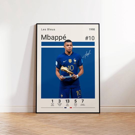 Kylian Mbappe Poster, French Football Print, Mbappe Fan Gift, Soccer Gifts, Football Player Poster, Soccer Wall Art, Sports Bedroom Print