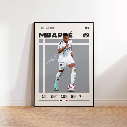 Kylian Mbappe Poster, Real Madrid Print, Mbappe Fan Gift, Soccer Gifts, Football Player Poster, Soccer Wall Art, Sports Bedroom Print