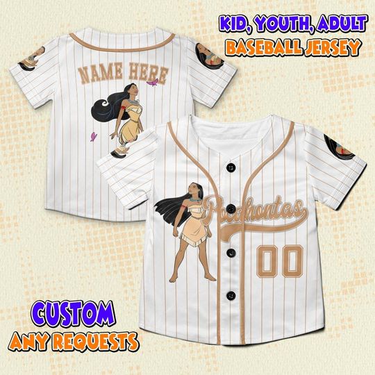 Custom Disney Princess Pocahontas Baseball Jersey, Personalized Disney Jersey, Gift For Kids Adult Unisex