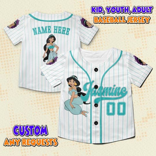 Custom Disney Princess Jasmine Baseball Jersey, Personalized Disney Jersey, Gift For Kids Adult Unisex
