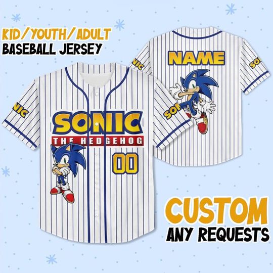 Personalized Sonic the Hedgehog Baseball Jersey,  Custom Name & Number  Kids, Youth, Adult Sizes, Retro Gamer Jersey,  Sonic Birthday Gif