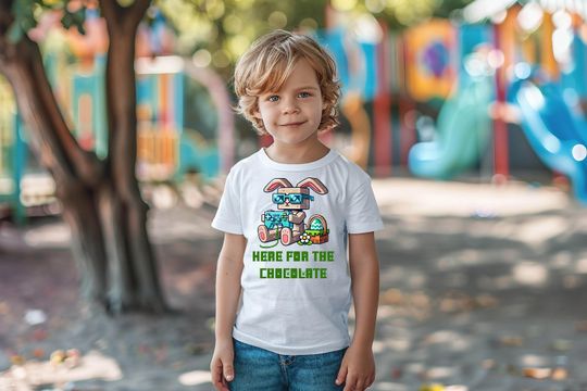 Easter Gamer T-Shirt Minecraft Kids Tee Chocolate Lover Easter Bunny Pixels Fun Gaming Shirt Easter Gift