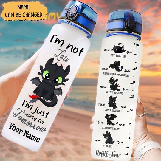 Custom Toothless Water Bottle, Toothless Water Tracker Bottle, Disney Night Fury Bottle, Toothless Cartoon Bottle, Gift For Disneyland