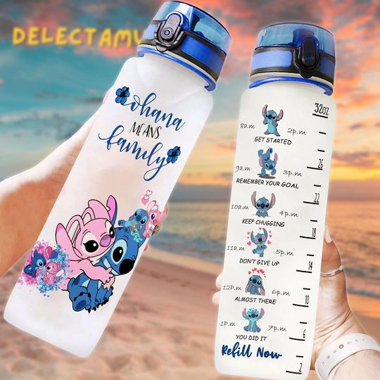Stitch Water Tracker Bottle, Stitch And Angle Water Bottle, Ohana Means Family Water Bottle, Stitch Movie Drink Bottle, Gifts For Girls