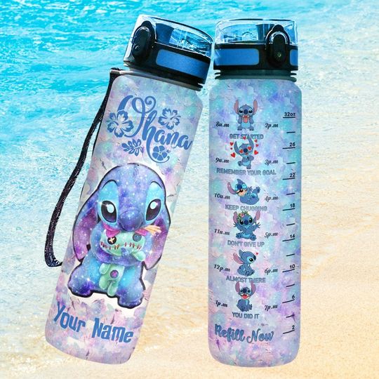 Personalized Stitch Water Tracker Bottle, Stitch And Lilo Bottle, Stitch Bottle, Stitch Water Bottle, Stitch Ohana Means Family Bo