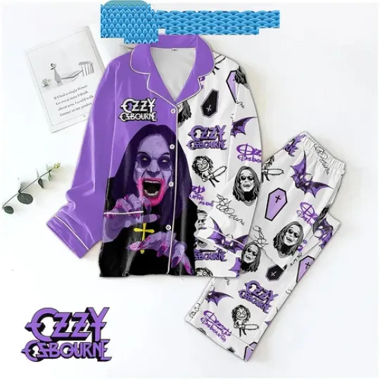 Ozzy Osbourne Madman Celebrating Christmas Satin Pajamas Set