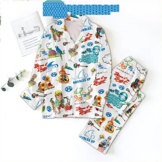 Jimmy Buffett Blame It On Buffett Holiday Satin Pajamas Set