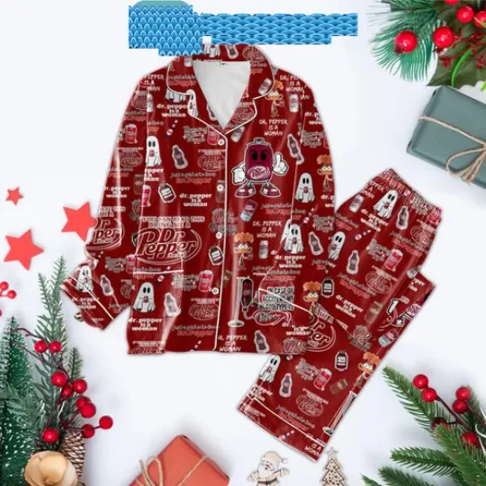 Dr. Pepper My Blood Type Is Dr. Pepper Christmas Satin Pajamas Set