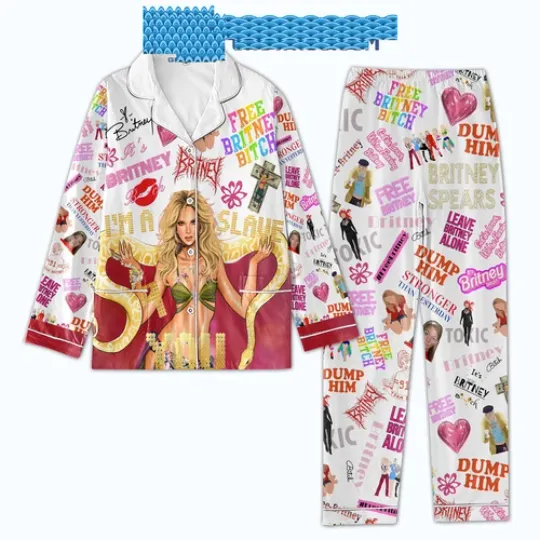Britney Spears Free Britney Dump Him Satin Pajamas Set
