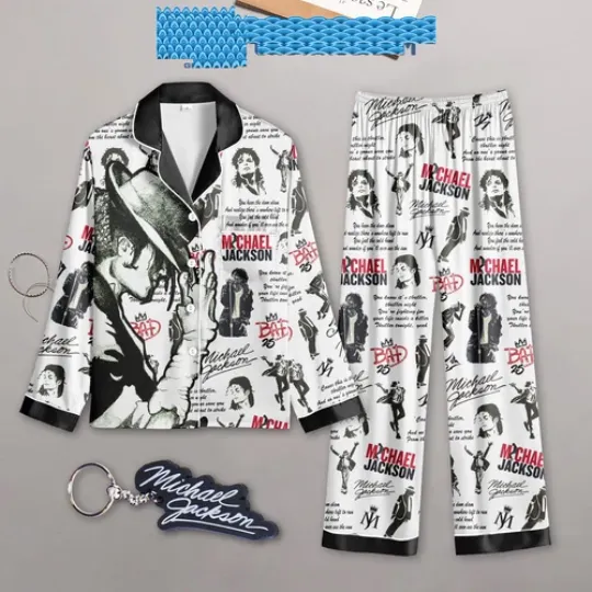 Michael Jackson Bl@ck And Wh-it3 Satin Pajamas Set
