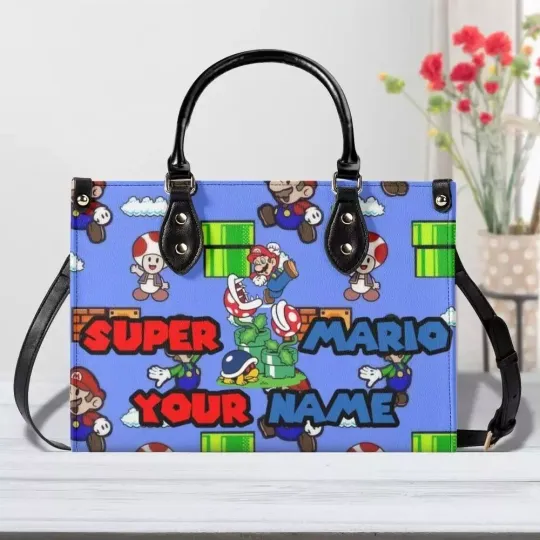 Personalized Super Mario Leather Handbag, Super Mario Lovers Leather Bag Gift