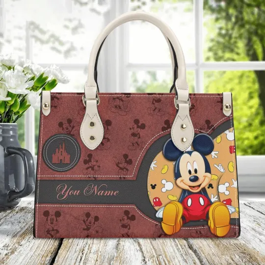 Personalized Mickey Mouse Ears Leather Handbag, Mickey Mouse Lovers Gift