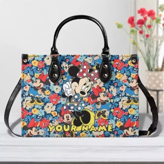 Personalized Minnie Mouse Leather Handbag, Minnie Mouse Lovers Leather Bag Gift